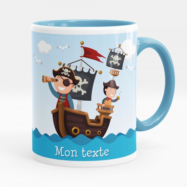 Mug personnalisable pour enfant avec motif pirates de couleur bleu