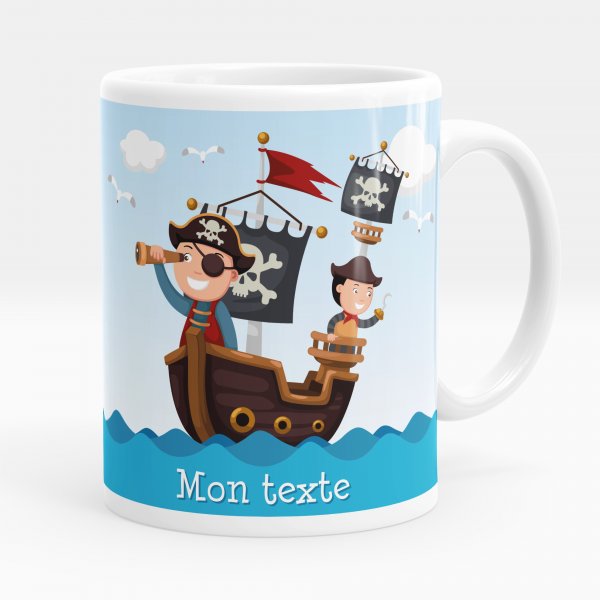 Mug personnalisable pour enfant avec motif pirates de couleur blanc