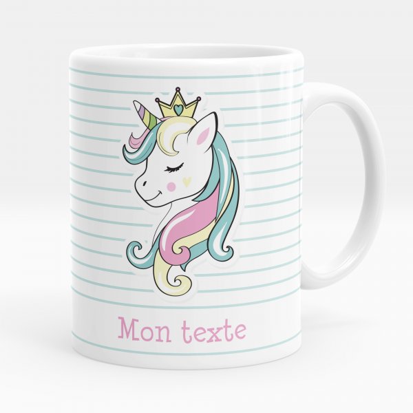 Mug personnalisable pour enfant avec motif princesse licorne de couleur blanc