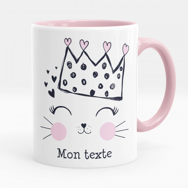 Mug personnalisable pour enfant avec motif reine des chats de couleur rose