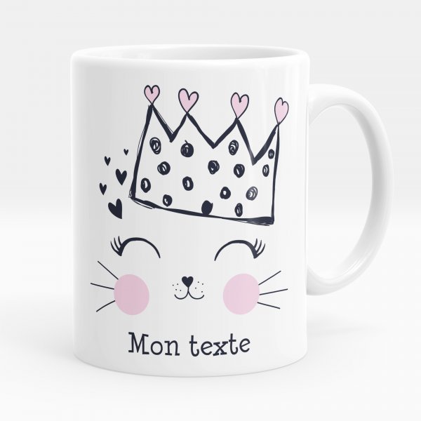 Mug personnalisable pour enfant avec motif reine des chats de couleur blanc