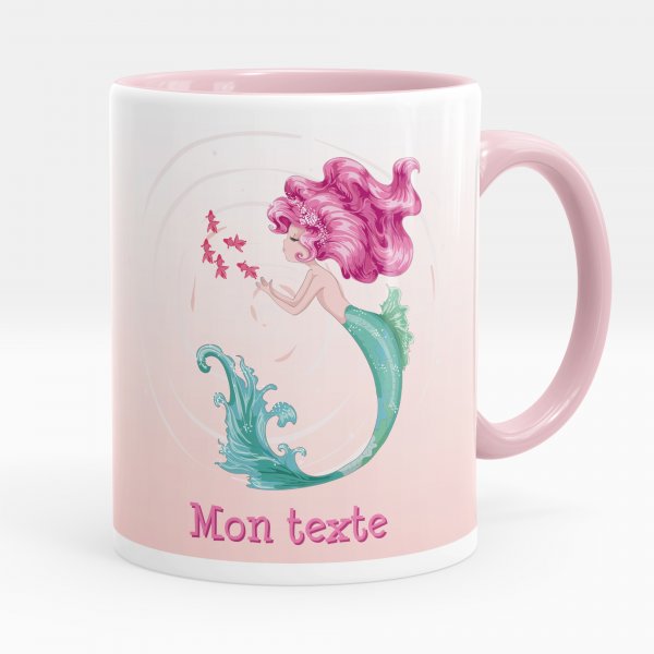 Mug personnalisable pour enfant avec motif sirène de couleur rose