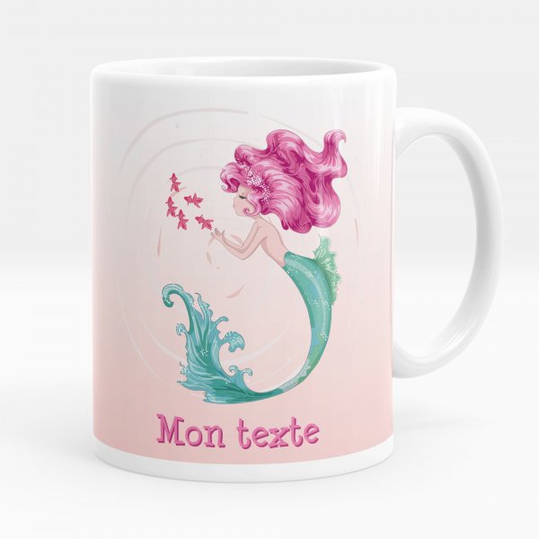 Mug personnalisable pour enfant avec motif sirène de couleur blanc