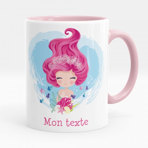 Mug personnalisable pour enfant avec motif sirène de couleur rose