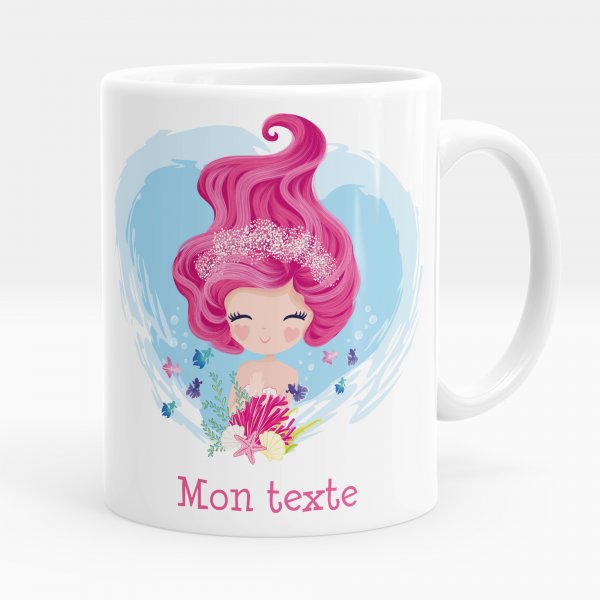 Mug personnalisable pour enfant avec motif sirène de couleur blanc