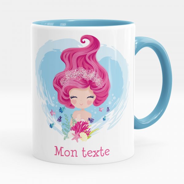 Mug personnalisable pour enfant avec motif sirène de couleur bleu