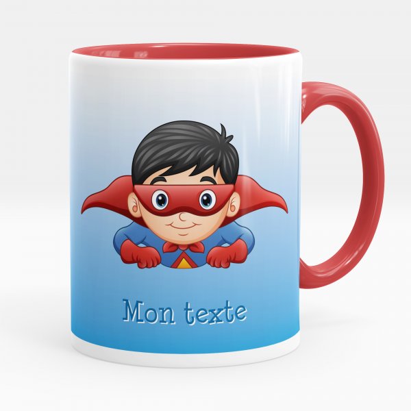 Mug personnalisable pour enfant avec motif super-héros de couleur rouge