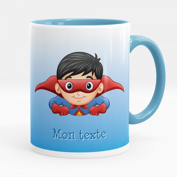 Mug personnalisable pour enfant avec motif super-héros de couleur bleu