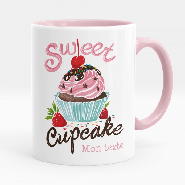 Mug personnalisable pour enfant avec motif sweet cupcake de couleur rose