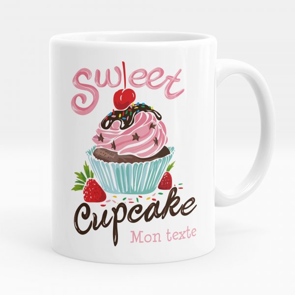 Mug personnalisable pour enfant avec motif sweet cupcake de couleur blanc