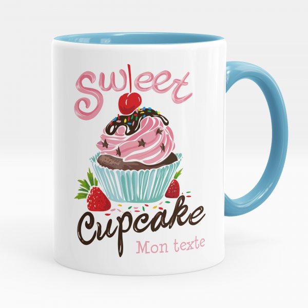 Mug personnalisable pour enfant avec motif sweet cupcake de couleur bleu