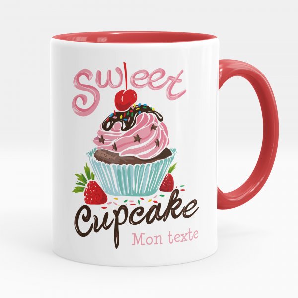 Mug personnalisable pour enfant avec motif sweet cupcake de couleur rouge
