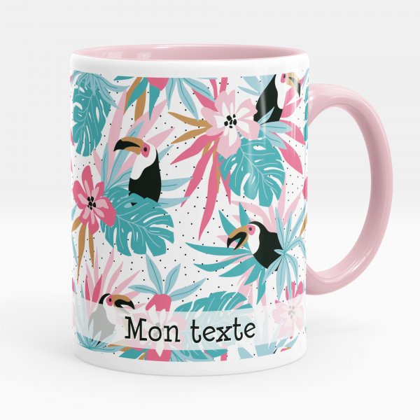 Mug personnalisable pour enfant avec motif tropical de couleur rose