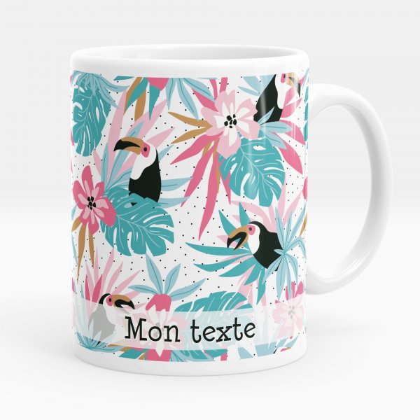 Mug personnalisable pour enfant avec motif tropical de couleur blanc