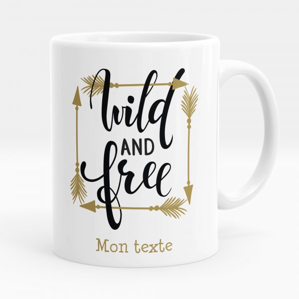Mug personnalisable pour enfant avec motif wild and free de couleur blanc