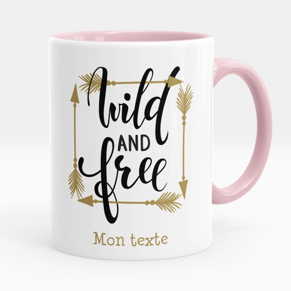 Mug personnalisable pour enfant avec motif wild and free de couleur rose