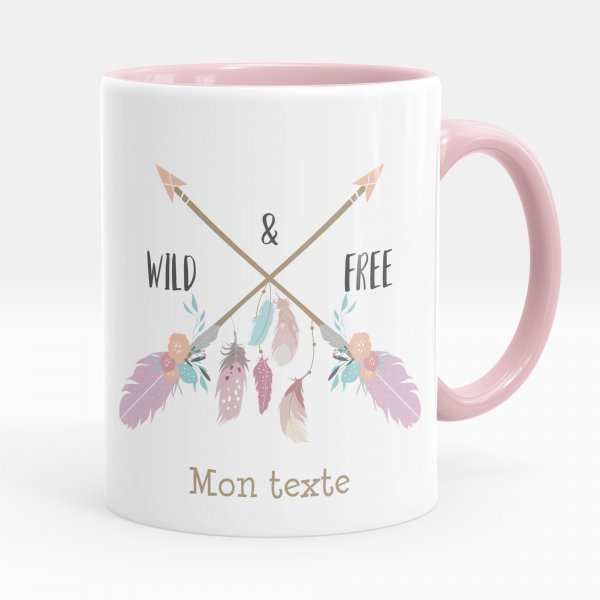 Mug personnalisable pour enfant avec motif wild & free de couleur rose