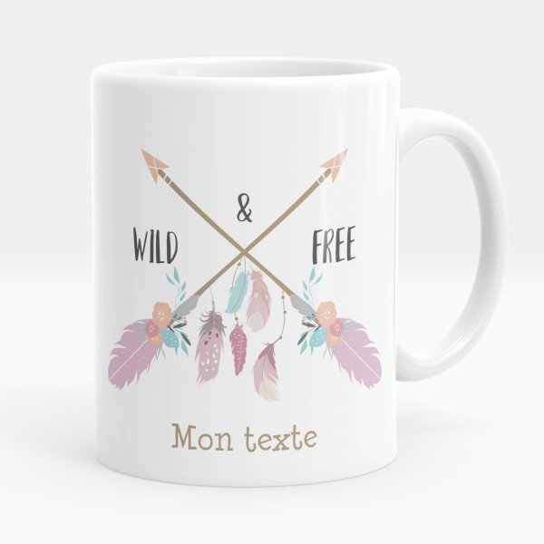 Mug personnalisable pour enfant avec motif wild & free de couleur blanc