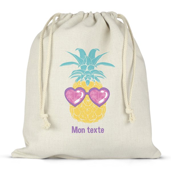 Sac à ficelles ou cordon personnalisable pour lunch box - bento - boite à repas motif ananas