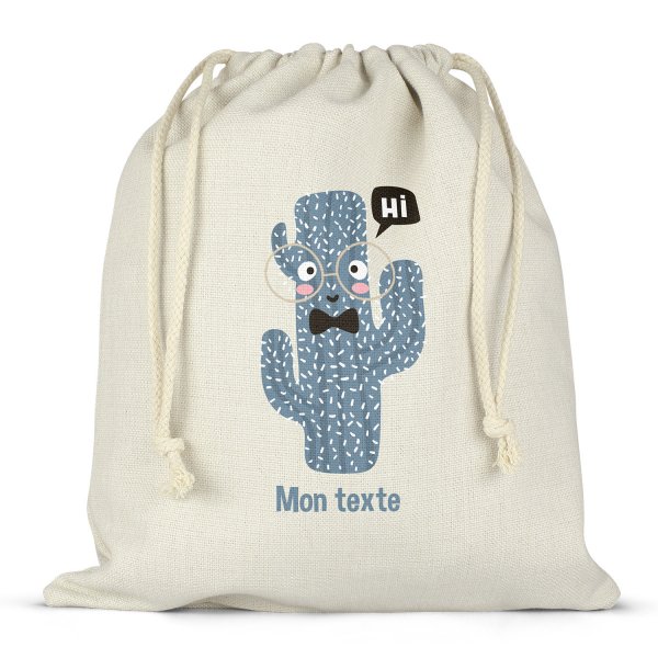 Sac à ficelles ou cordon personnalisable pour lunch box - bento - boite à repas motif cactus