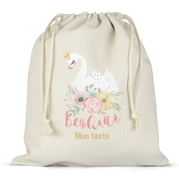 Sac à ficelles ou cordon personnalisable pour lunch box - bento - boite à repas motif cygne be the queen