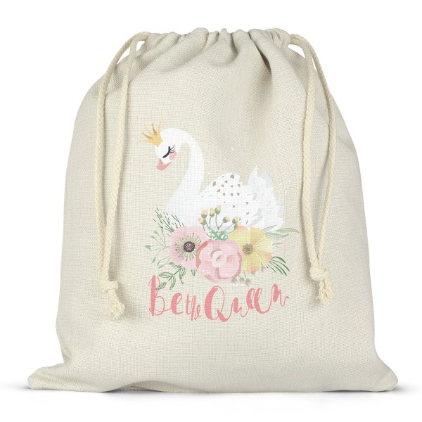 Sac à ficelles ou cordon pour lunch box - bento - boite à repas motif cygne be the queen