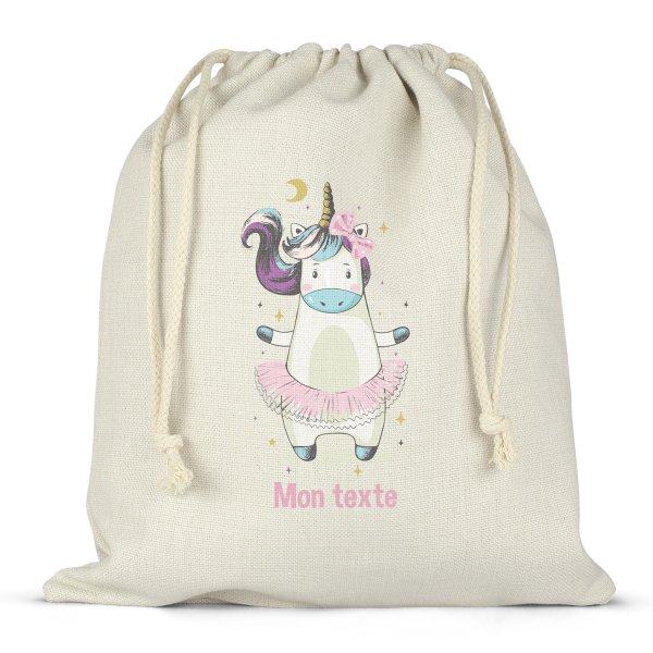 Sac à ficelles ou cordon personnalisable pour lunch box - bento - boite à repas motif danseuse licorne