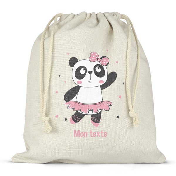 Sac à ficelles ou cordon personnalisable pour lunch box - bento - boite à repas motif danseuse panda