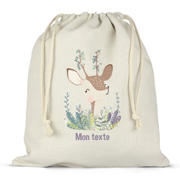 Sac à ficelles ou cordon personnalisable pour lunch box - bento - boite à repas motif faon