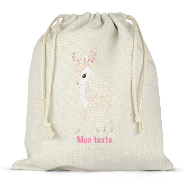 Sac à ficelles ou cordon personnalisable pour lunch box - bento - boite à repas motif faon