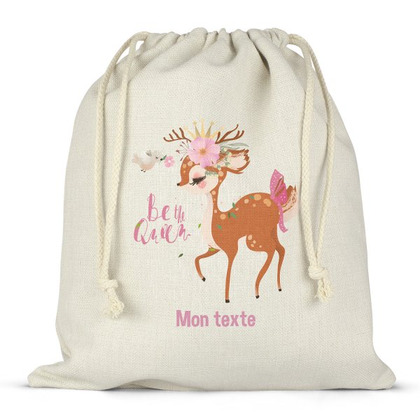 Sac à ficelles ou cordon personnalisable pour lunch box - bento - boite à repas motif faon be the queen