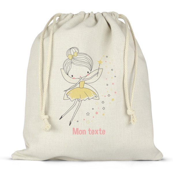 Sac à ficelles ou cordon personnalisable pour lunch box - bento - boite à repas motif fée