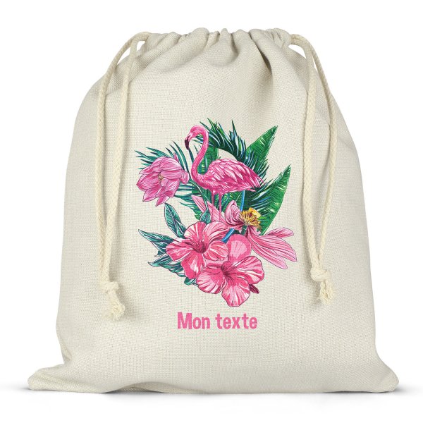 Sac à ficelles ou cordon personnalisable pour lunch box - bento - boite à repas motif flamant rose