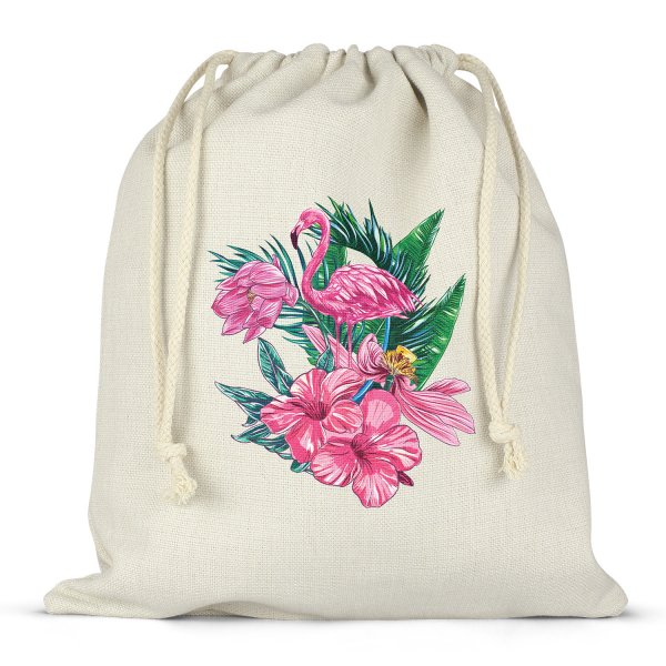 Sac à ficelles ou cordon pour lunch box - bento - boite à repas motif flamant rose