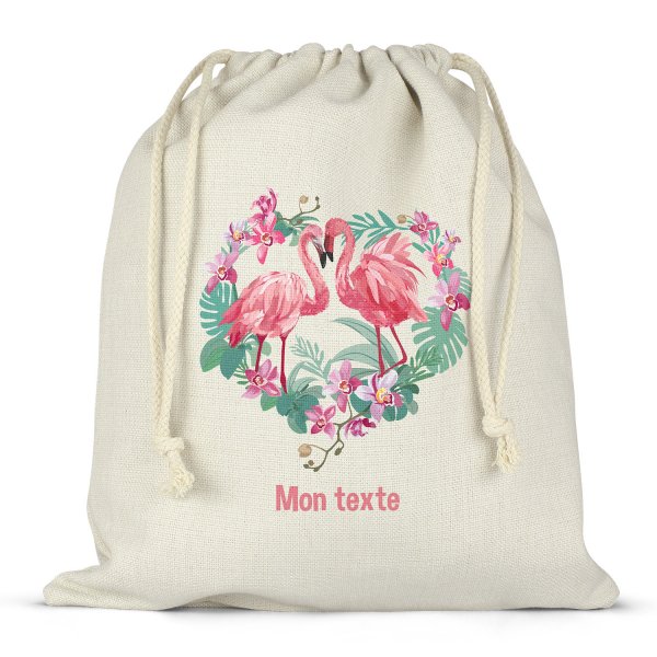 Sac à ficelles ou cordon personnalisable pour lunch box - bento - boite à repas motif flamants roses