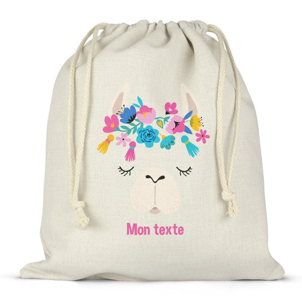 Sac à ficelles ou cordon personnalisable pour lunch box - bento - boite à repas motif lama