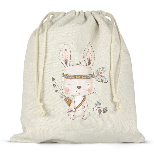 Sac à ficelles ou cordon pour lunch box - bento - boite à repas motif lapin indien