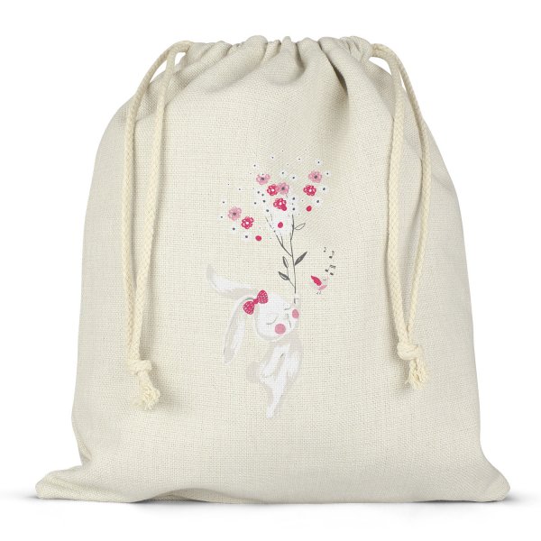 Sac à ficelles ou cordon pour lunch box - bento - boite à repas motif lapine fleurs