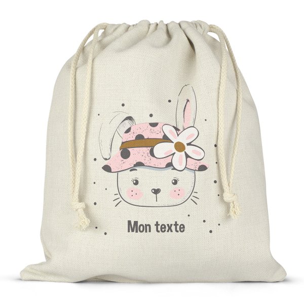 Sac à ficelles ou cordon personnalisable pour lunch box - bento - boite à repas motif lapine