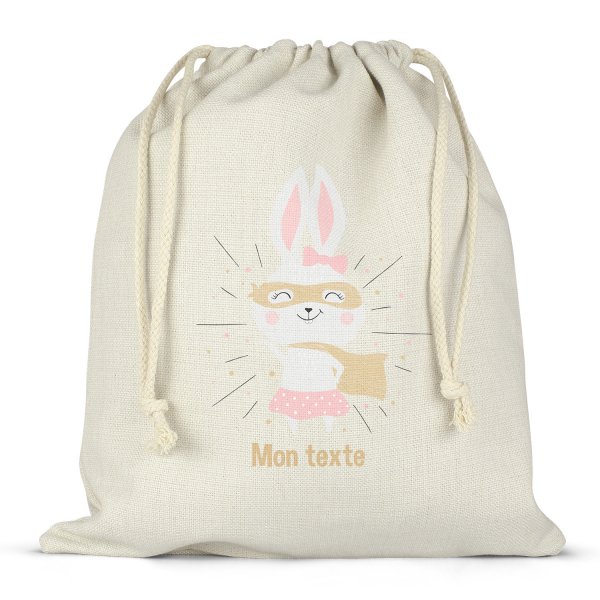 Sac à ficelles ou cordon personnalisable pour lunch box - bento - boite à repas motif lapine super-héros