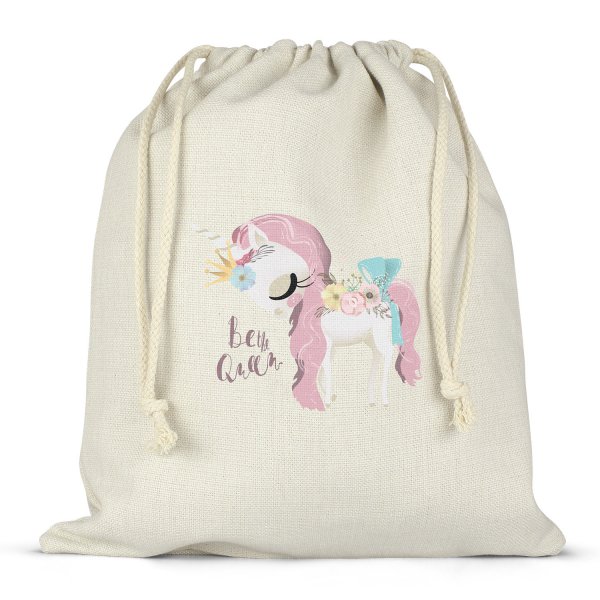 Sac à ficelles ou cordon pour lunch box - bento - boite à repas motif licorne be the queen