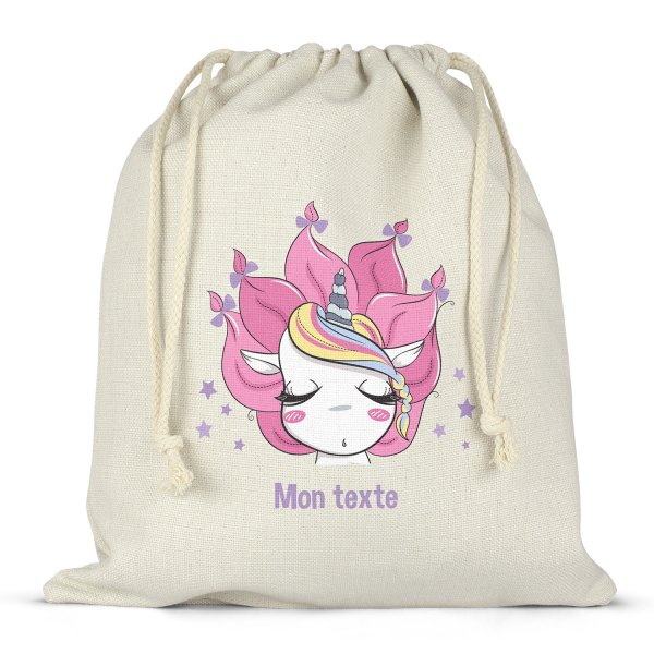 Sac à ficelles ou cordon personnalisable pour lunch box - bento - boite à repas motif licorne