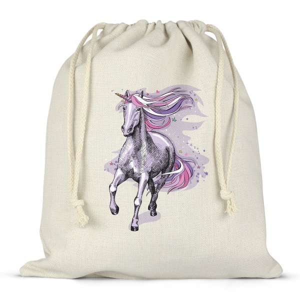 Sac à ficelles ou cordon pour lunch box - bento - boite à repas motif licorne violette