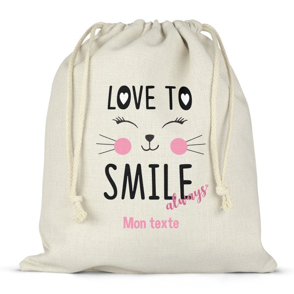 Sac à ficelles ou cordon personnalisable pour lunch box - bento - boite à repas motif love to smile always