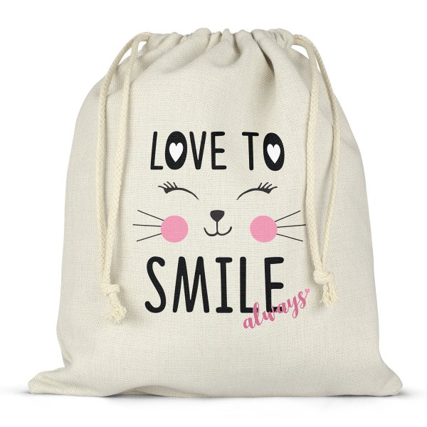 Sac à ficelles ou cordon pour lunch box - bento - boite à repas motif love to smile always