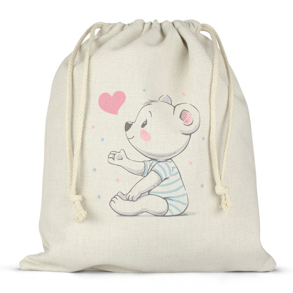 Sac à ficelles ou cordon pour lunch box - bento - boite à repas motif ourson coeur