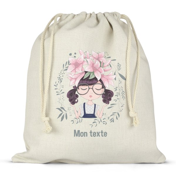 Sac à ficelles ou cordon personnalisable pour lunch box - bento - boite à repas motif petite fille