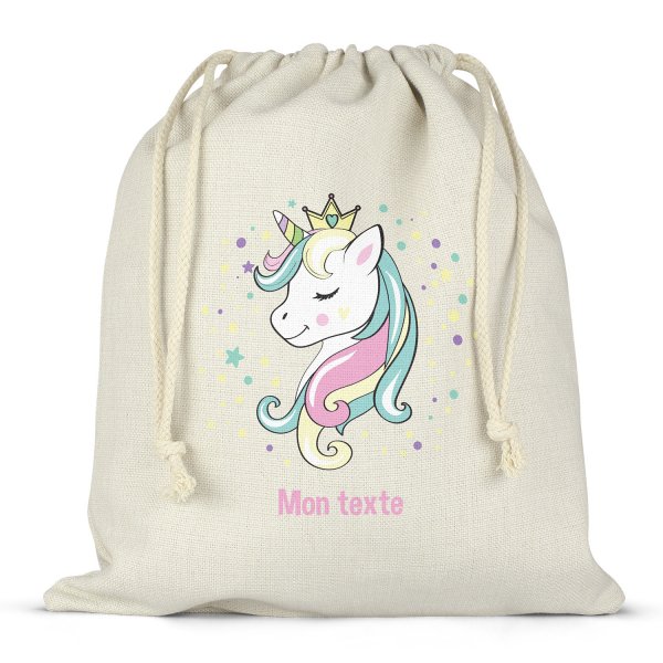 Sac à ficelles ou cordon personnalisable pour lunch box - bento - boite à repas motif princesse licorne