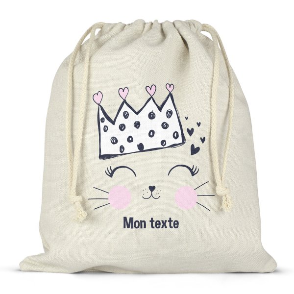 Sac à ficelles ou cordon personnalisable pour lunch box - bento - boite à repas motif reine des chats