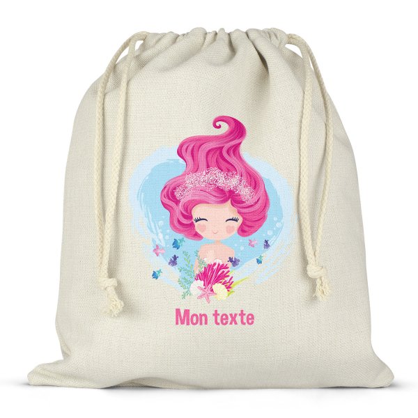 Sac à ficelles ou cordon personnalisable pour lunch box - bento - boite à repas motif sirène